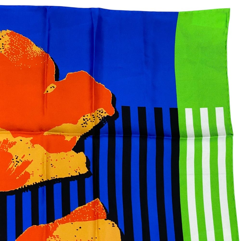 Dior Scarf Shawl D-flower Pop Silk 100% Blue Green Orange Gorgeous Feminine — view 2