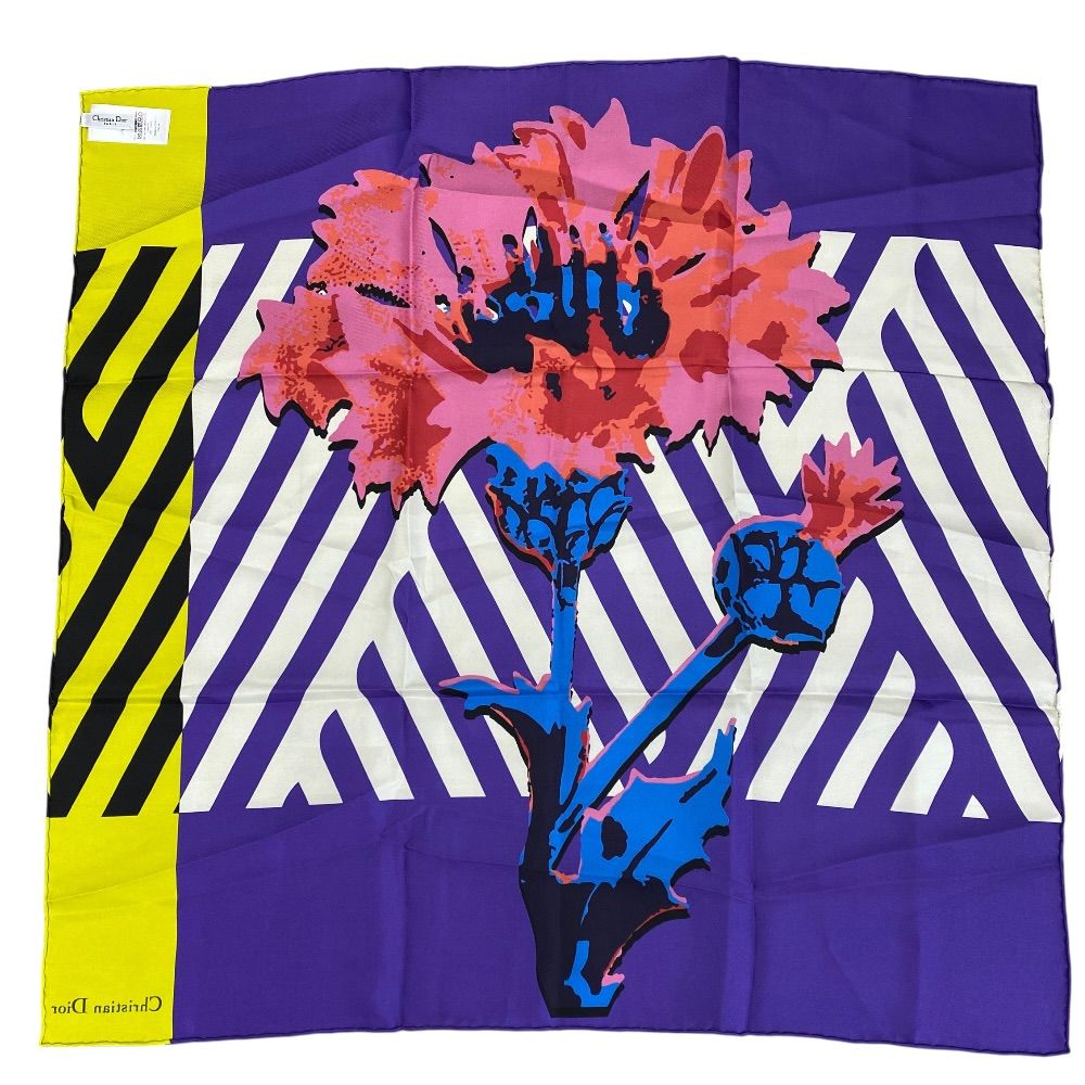 Dior Scarf Shawl D-flower Pop Silk 100% Purple Yellow Pink Gorgeous Feminine — view 6
