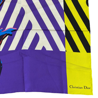 Dior Scarf Shawl D-flower Pop Silk 100% Purple Yellow Pink Gorgeous Feminine — view 3