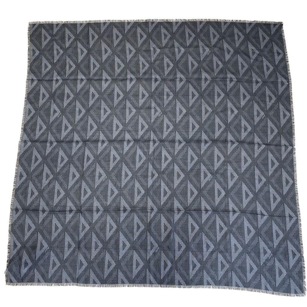 Dior Fringe Scarf Shawl CD Diamond Silk Wool Gray Feminine