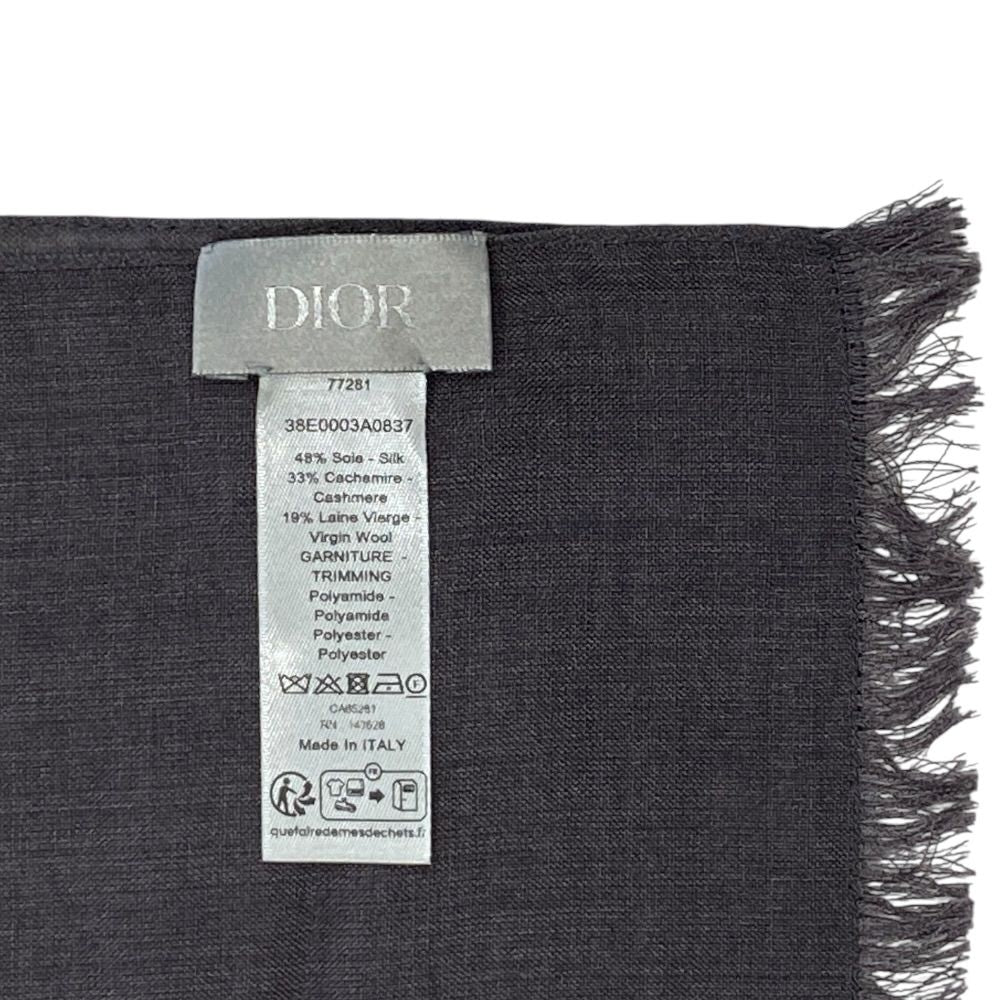 Dior Fringe Logo Scarf Shawl Silk Cashmere Gray Feminine — view 7