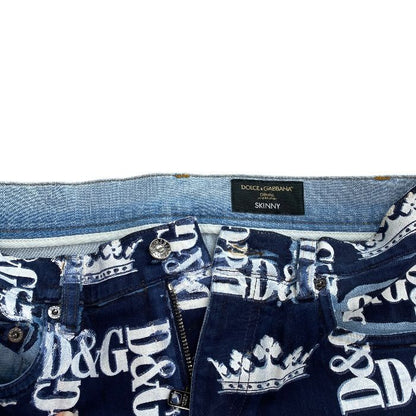 Dolce & Gabbana Print Skinny Jeans DG Crown Pants Cotton Navy Smart Comfortable — view 4