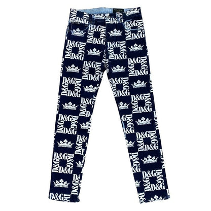 Dolce & Gabbana Print Skinny Jeans DG Crown Pants Cotton Navy Smart Comfortable