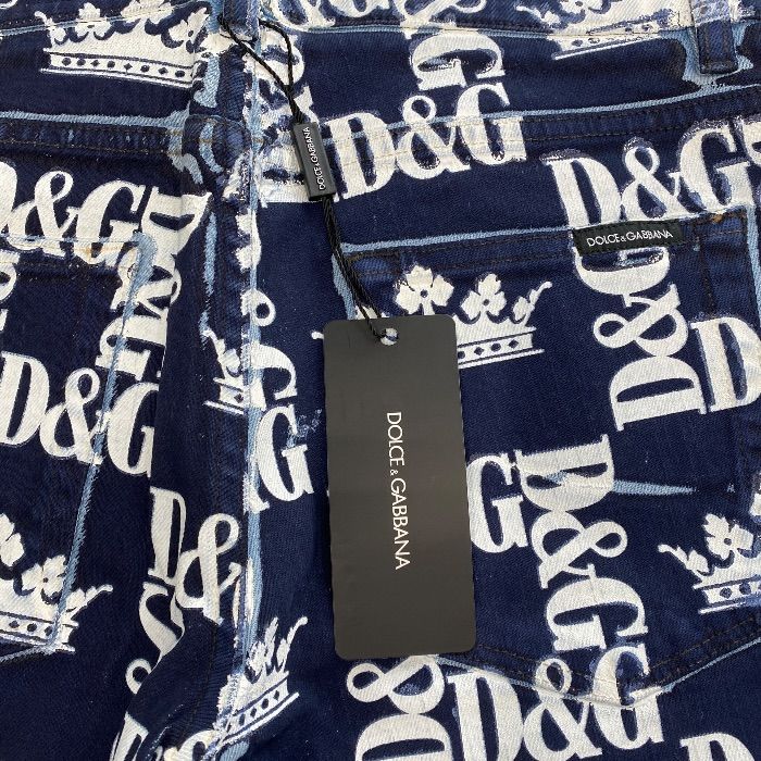 Dolce & Gabbana Print Skinny Jeans DG Crown Pants Cotton Navy Smart Comfortable — view 8