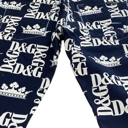 Dolce & Gabbana Print Skinny Jeans DG Crown Pants Cotton Navy Smart Comfortable — view 9