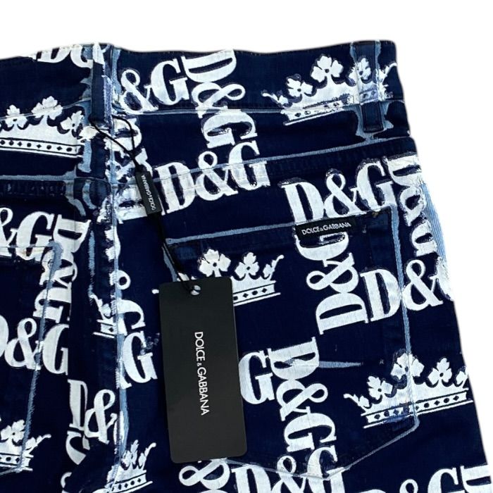 Dolce & Gabbana Print Skinny Jeans DG Crown Pants Cotton Navy Smart Comfortable — view 6