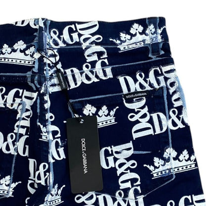 Dolce & Gabbana Print Skinny Jeans DG Crown Pants Cotton Navy Smart Comfortable — view 6