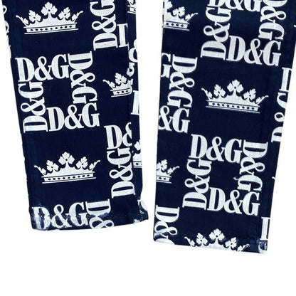 Dolce & Gabbana Print Skinny Jeans DG Crown Pants Cotton Navy Smart Comfortable — view 5