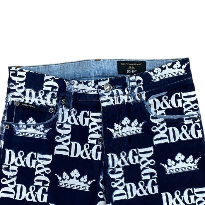 Dolce & Gabbana Print Skinny Jeans DG Crown Pants Cotton Navy Smart Comfortable — view 3