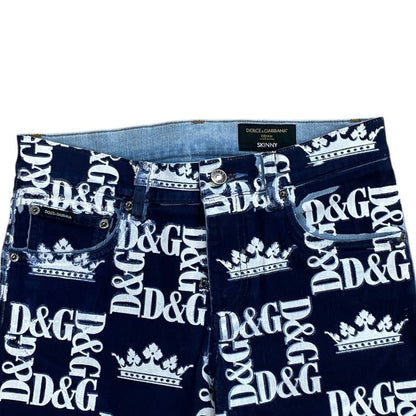 Dolce & Gabbana Print Skinny Jeans DG Crown Pants Cotton Navy Smart Comfortable — view 3