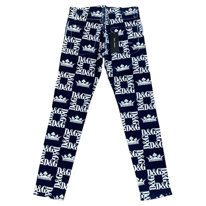 Dolce & Gabbana Print Skinny Jeans DG Crown Pants Cotton Navy Smart Comfortable — view 2
