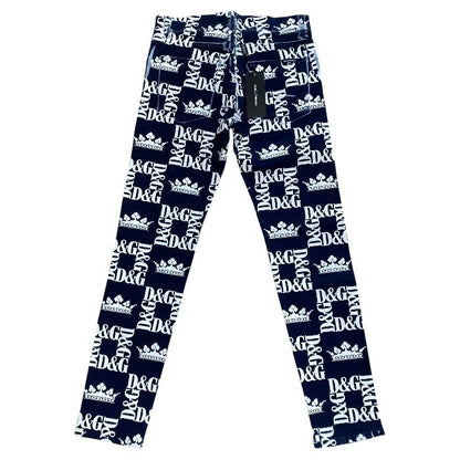 Dolce & Gabbana Print Skinny Jeans DG Crown Pants Cotton Navy Smart Comfortable — view 2