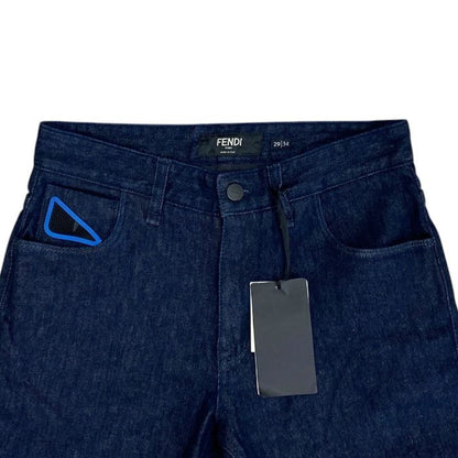 Fendi Monster Star Single Eye Denim Pants Logo Cotton Dark Blue Smart Comfortabl — view 3