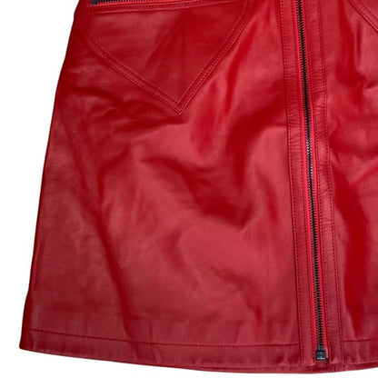 Dior Zip Skirt Miniskirt Leather Cotton Red mini — view 6