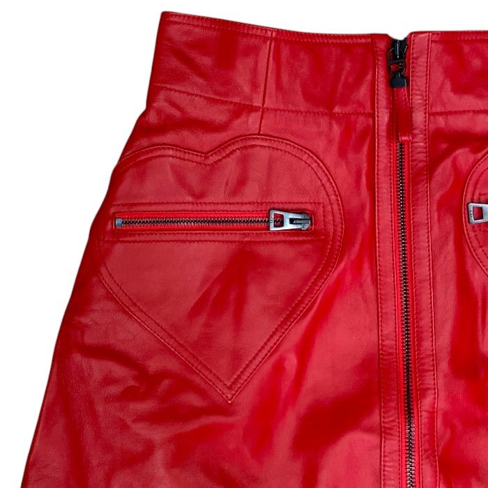 Dior Zip Skirt Miniskirt Leather Cotton Red mini — view 3