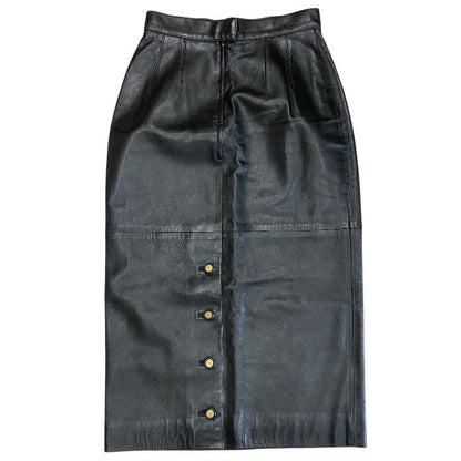 Chanel Vintage Long Skirt CC Logo Button Tight Silk Brown Feminine Classic