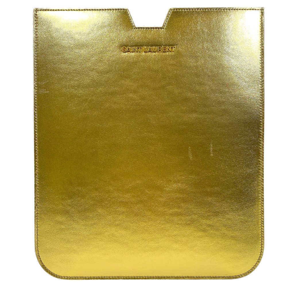 Saint Laurent iPad Case Tablet Pouch Leather Metallic Gold Practical