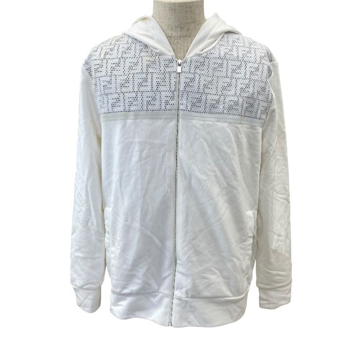 Fendi Zip Up Hoodie Sweatshirt FF Zucca Pattern Mesh Long Sleeve Cotton