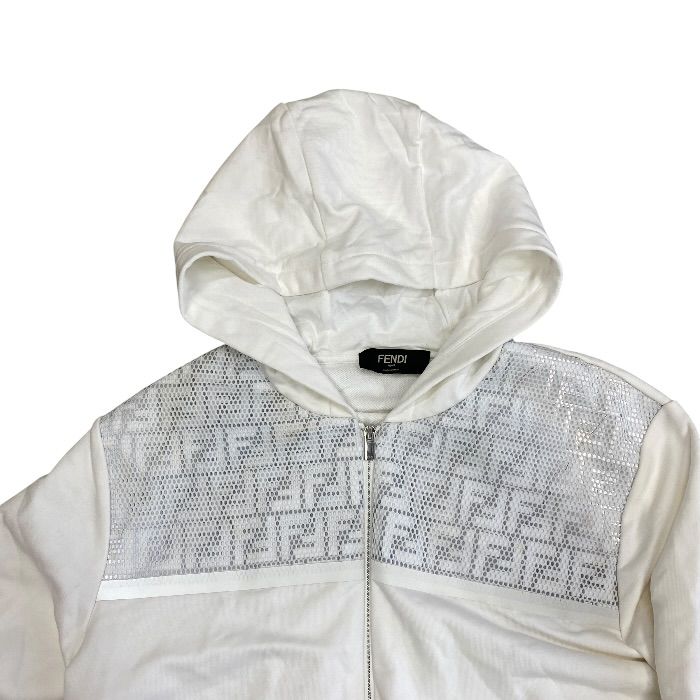 Fendi Zip Up Hoodie Sweatshirt FF Zucca Pattern Mesh Long Sleeve Cotton — view 5