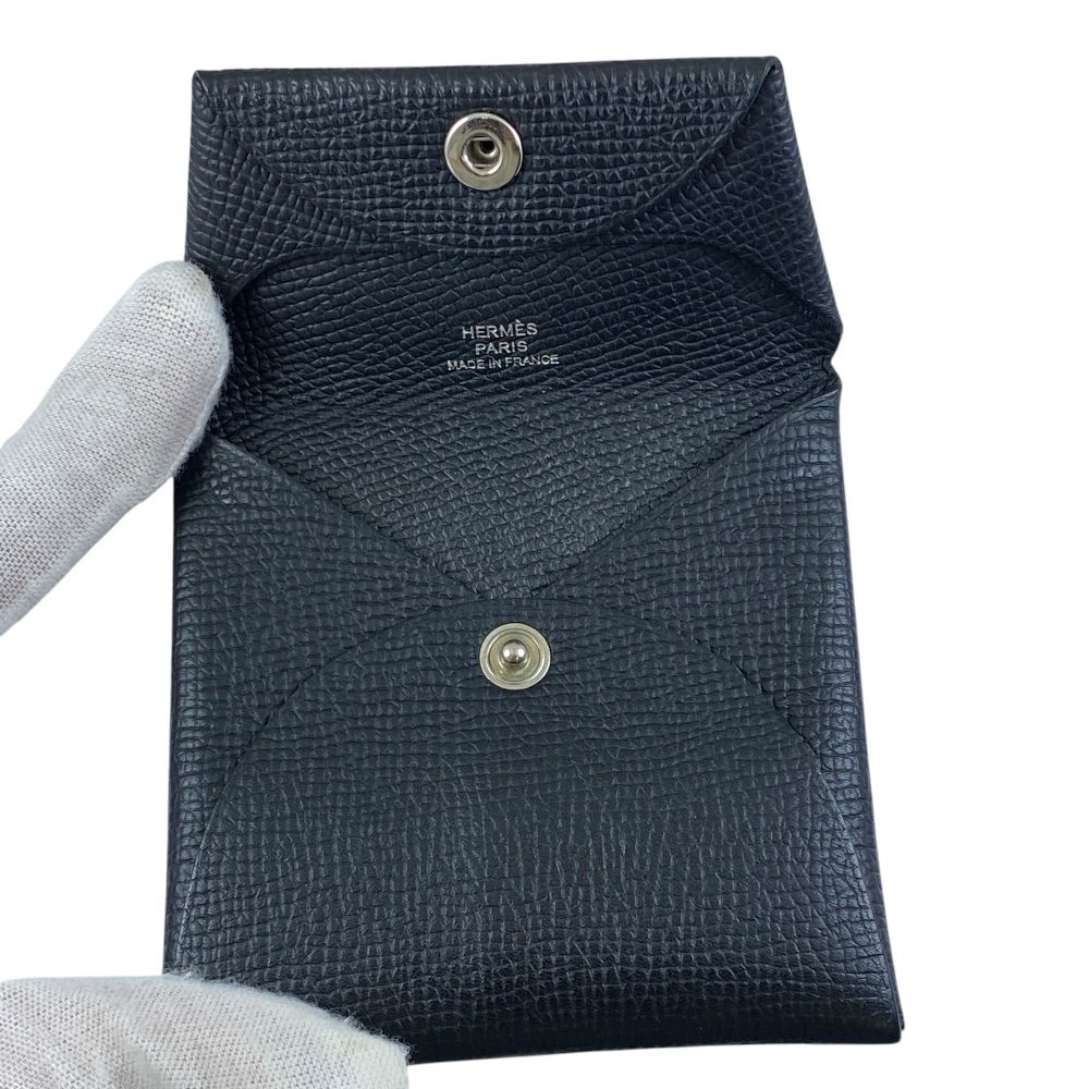 Hermes Epsom Calvi Coin Case Pass Wallet Leather Black Practical — view 5
