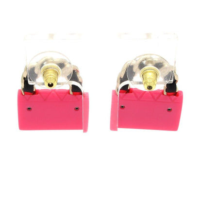 Chanel Earrings Leather Pink Gold Black Quilted Bag Motif — view 3