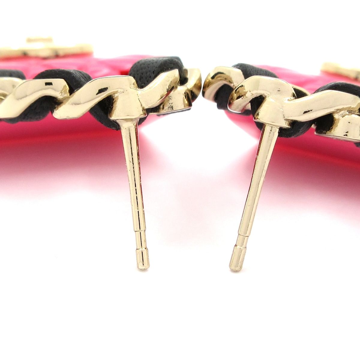Chanel Earrings Leather Pink Gold Black Quilted Bag Motif — view 4