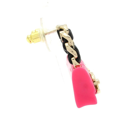 Chanel Earrings Leather Pink Gold Black Quilted Bag Motif — view 2