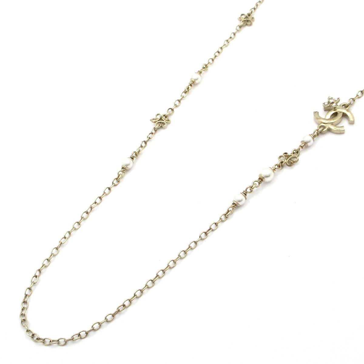 Chanel Necklace CC Logo Gold White Clear Long