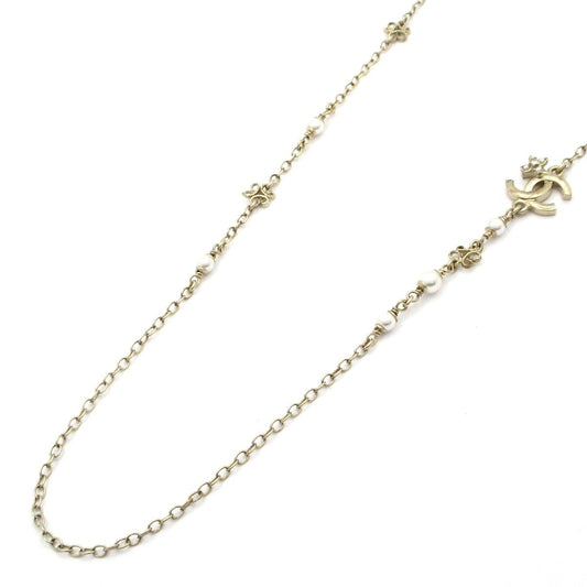 Chanel Necklace CC Logo Gold White Clear Long