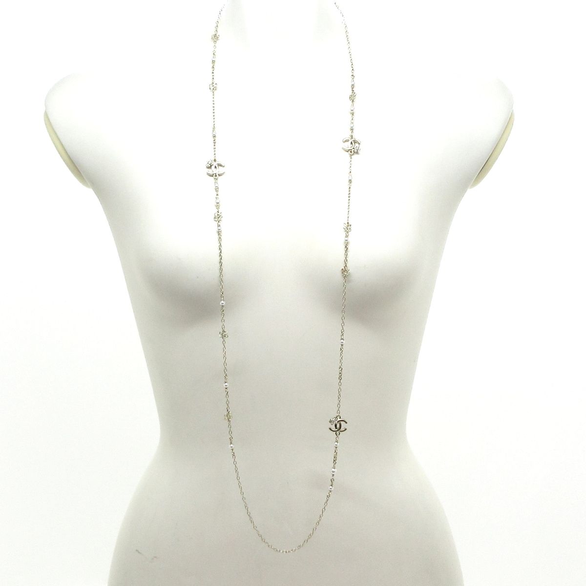 Chanel Necklace CC Logo Gold White Clear Long — view 2