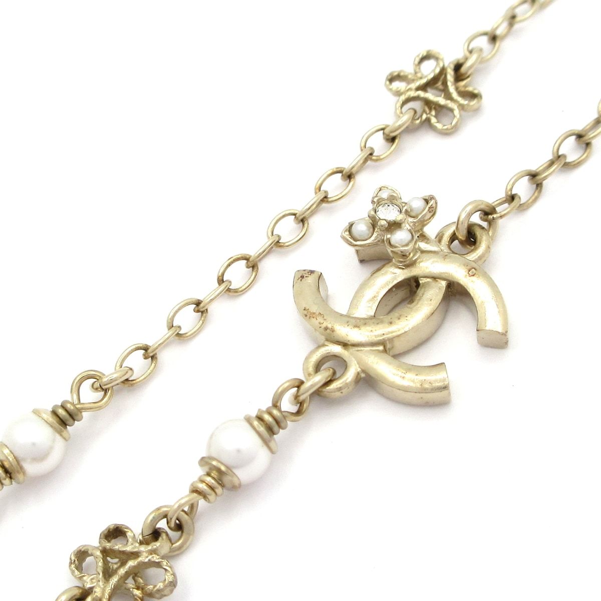 Chanel Necklace CC Logo Gold White Clear Long — view 3