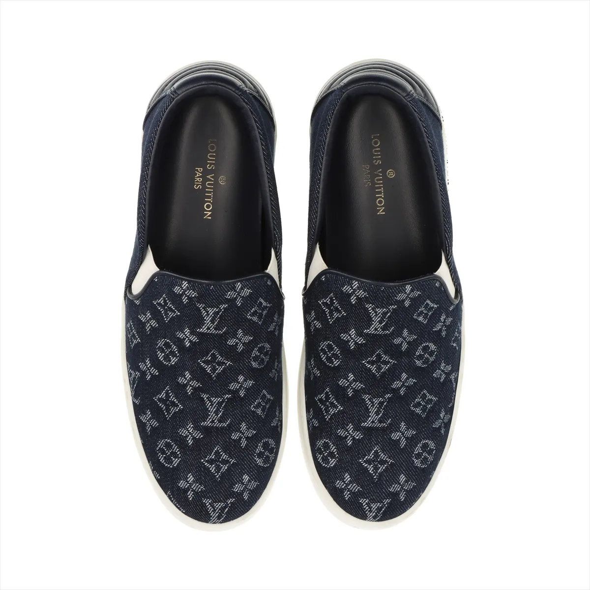 Louis Vuitton Monogram Denim Front Row Line Slip Ons 36.5 Shoes — view 7