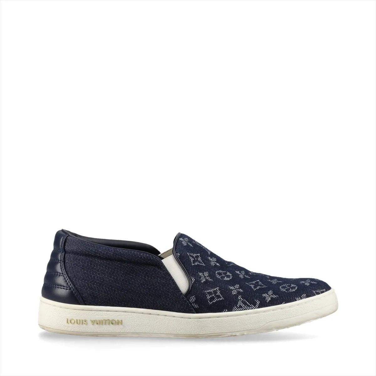 Louis Vuitton Monogram Denim Front Row Line Slip Ons 36.5 Shoes — view 4