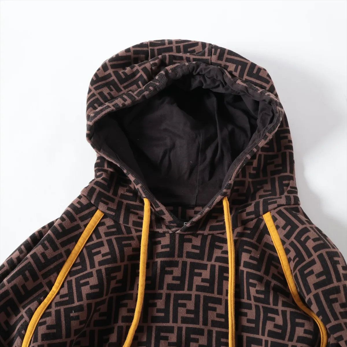 Fendi Tag Zucca FF Pattern Hoodie L Top Brown — view 3