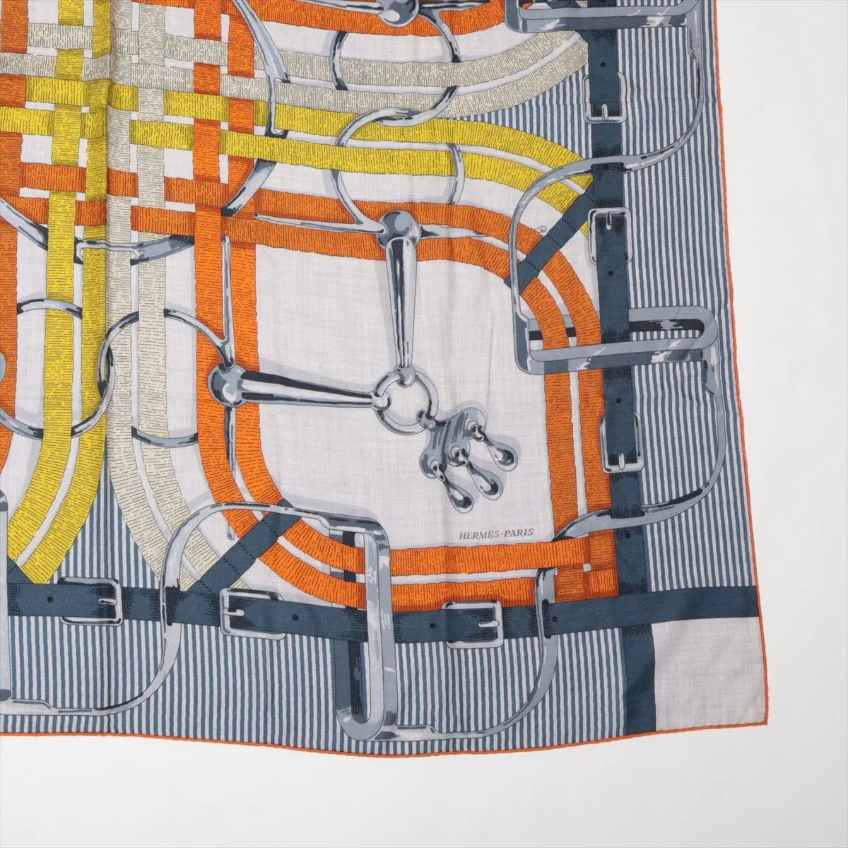 Hermes Carre Jean 140 Mors a Jouets Horse Bit Blue Orange Scarf — view 4