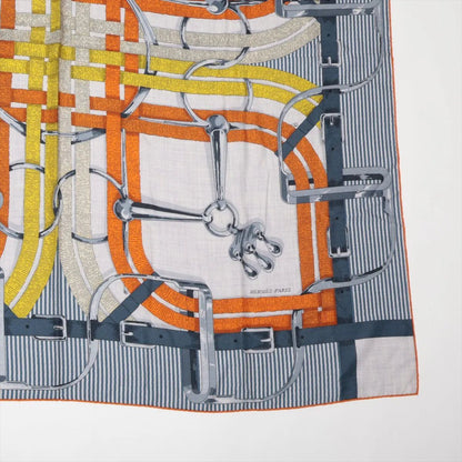 Hermes Carre Jean 140 Mors a Jouets Horse Bit Blue Orange Scarf — view 4