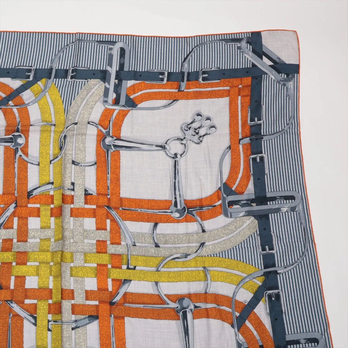 Hermes Carre Jean 140 Mors a Jouets Horse Bit Blue Orange Scarf — view 3