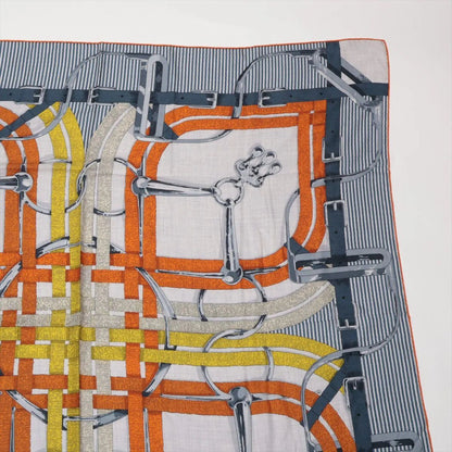 Hermes Carre Jean 140 Mors a Jouets Horse Bit Blue Orange Scarf — view 3