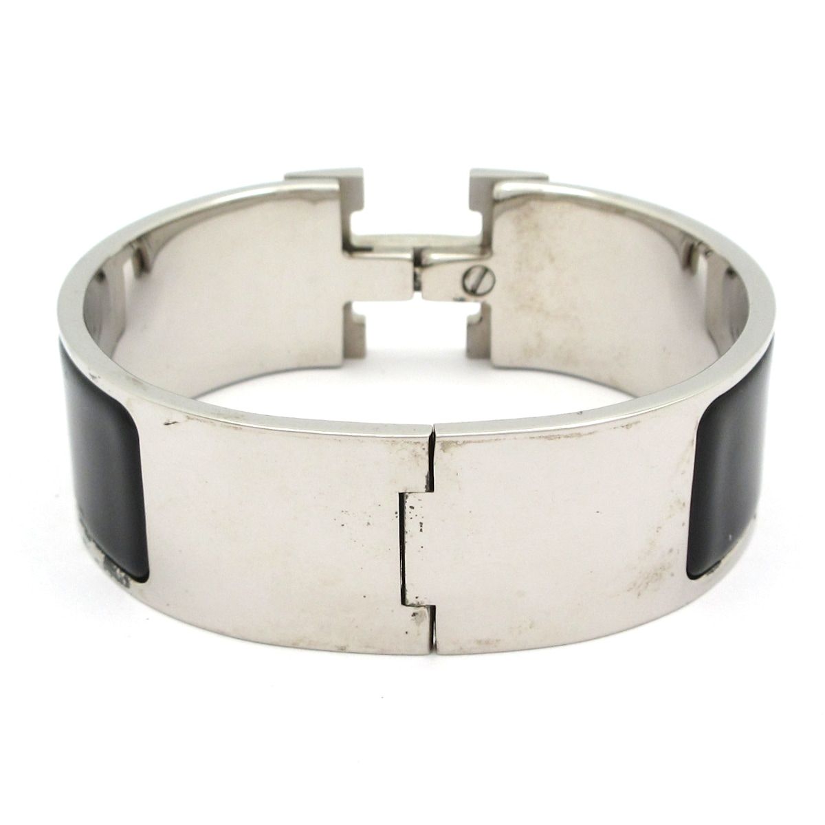 Hermes Bangle Clic Clac Leather Silver Black Bracelet — view 3