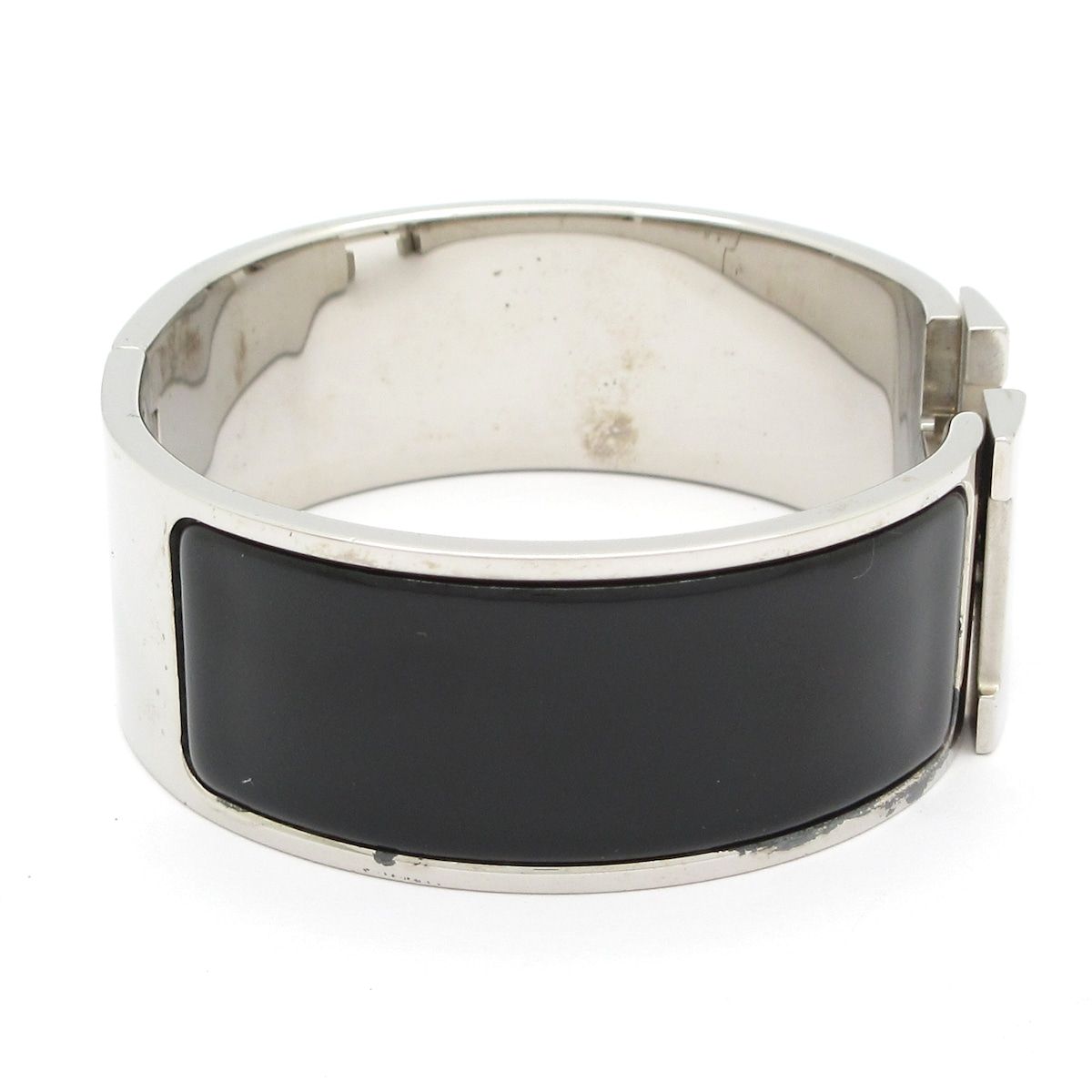 Hermes Bangle Clic Clac Leather Silver Black Bracelet — view 2