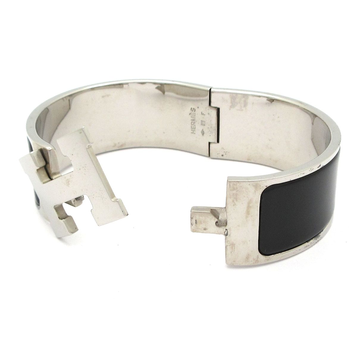 Hermes Bangle Clic Clac Leather Silver Black Bracelet — view 5