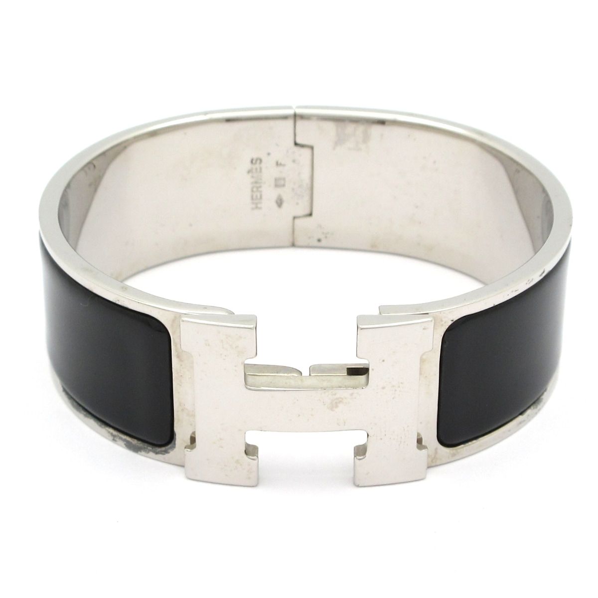 Hermes Bangle Clic Clac Leather Silver Black Bracelet