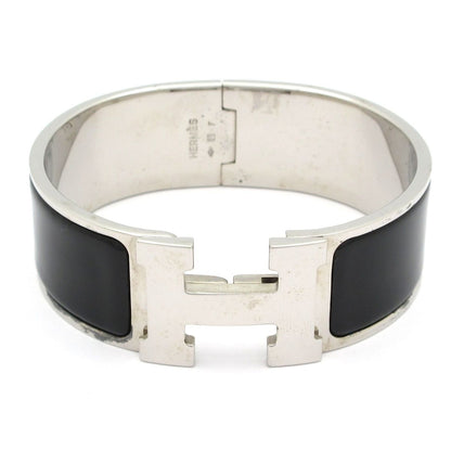 Hermes Bangle Clic Clac Leather Silver Black Bracelet
