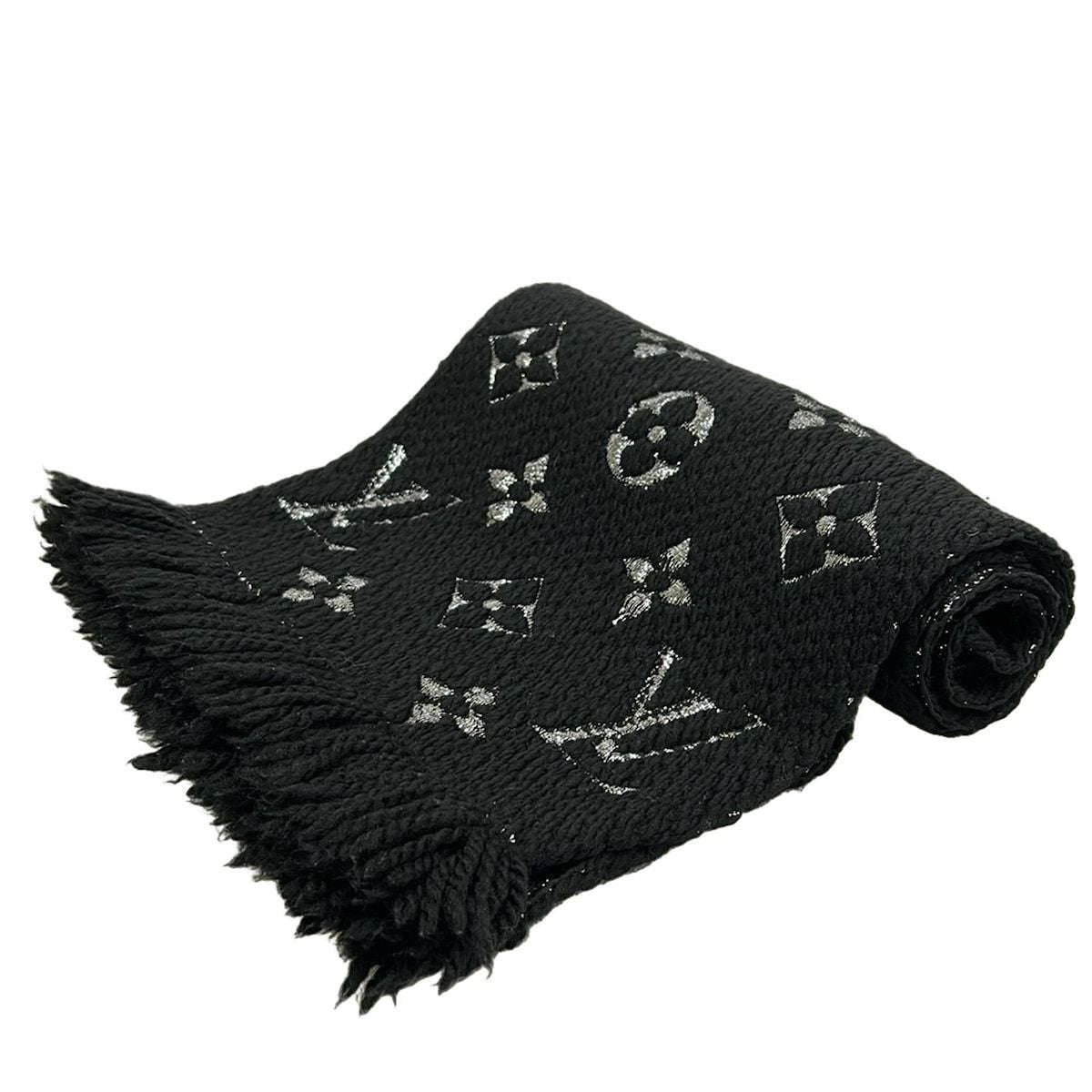 Louis Vuitton Scarf Echarpe Logo Mania Shine Noir Wool Silk