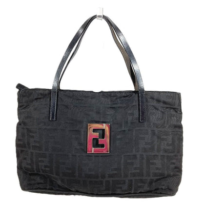 Fendi Handbag FF Logo Leather Nylon Black