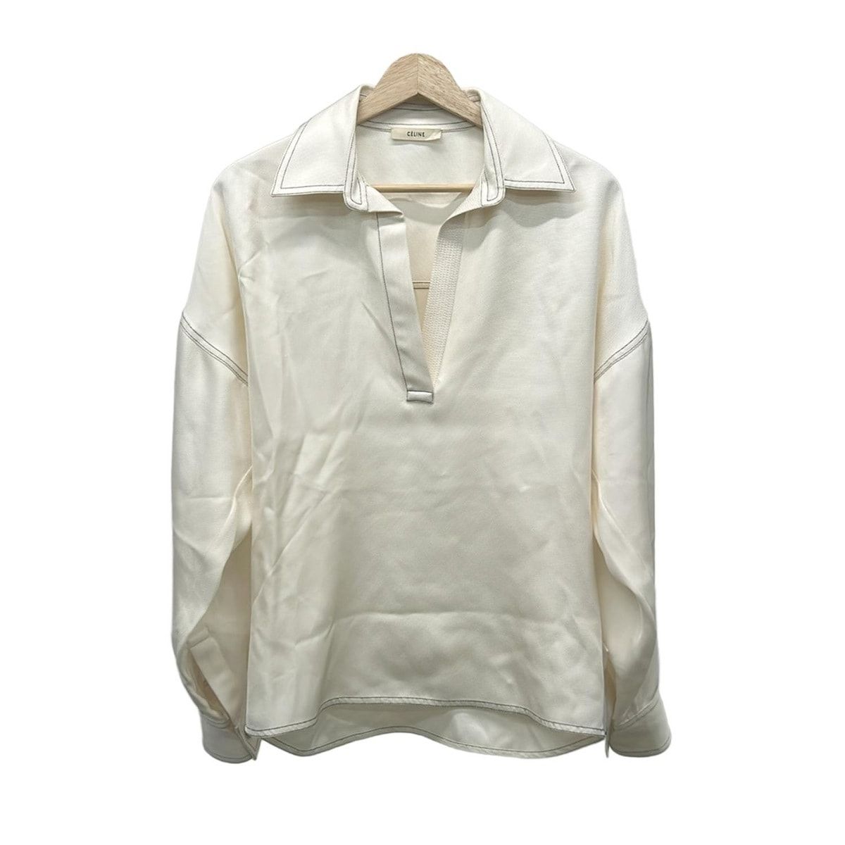 Celine Long Sleeve Shirt Blouse 36 S Ivory Silk