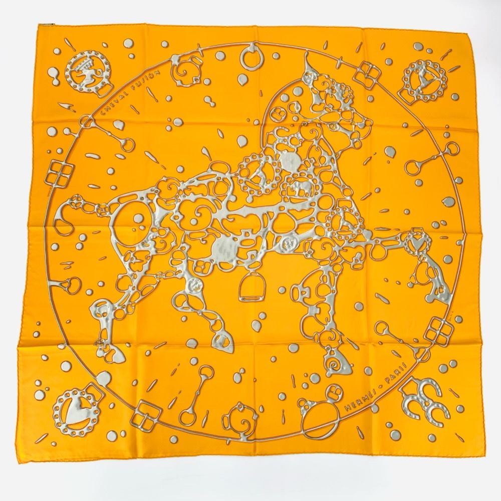 Hermes Carre 90 Silk Scarf Cheval Fusion Orange