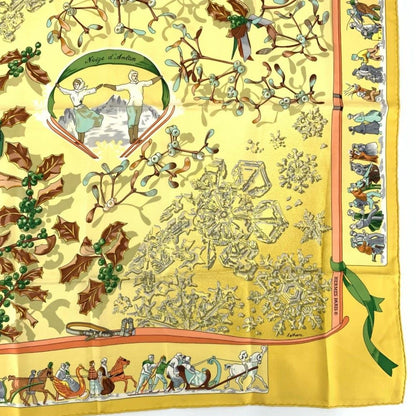 Hermes Carre 90 Neige D'antan Last Year's Snow Yellow Christmas Silk Scarf — view 5