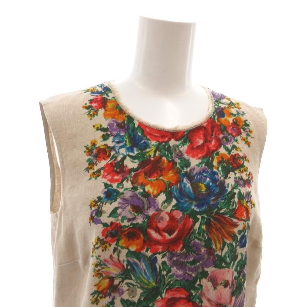 Dolce & Gabbana Linen Dress Floral Pattern Back Button Knee Length Sleeveless — view 4