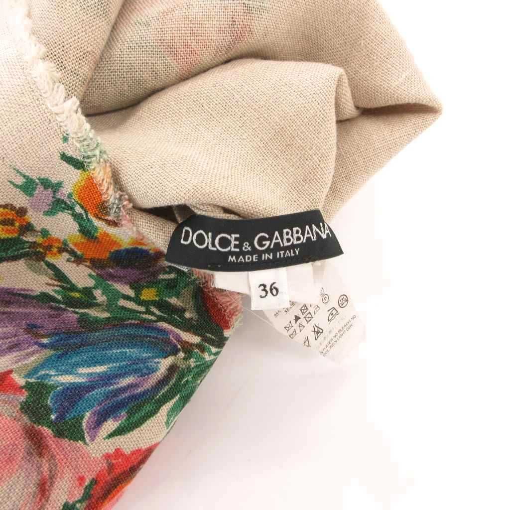 Dolce & Gabbana Linen Dress Floral Pattern Back Button Knee Length Sleeveless — view 5